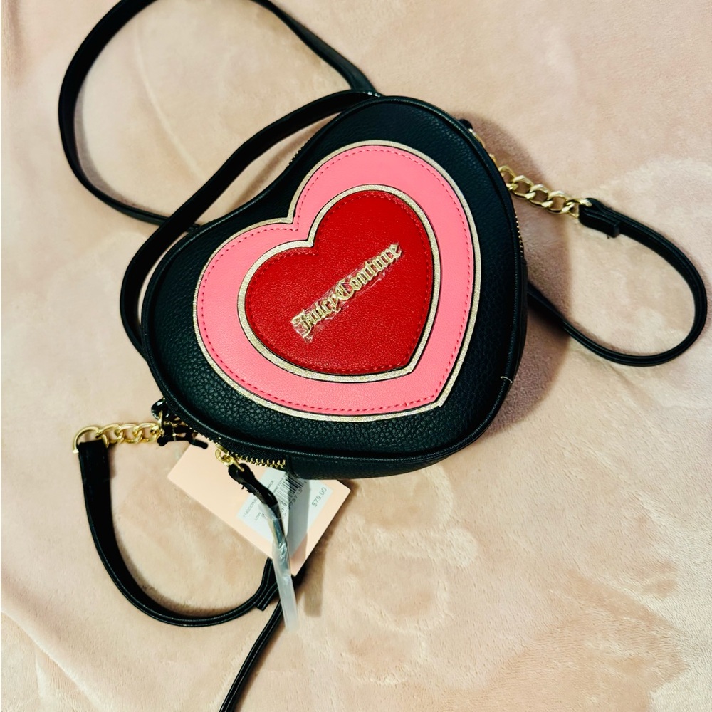 Juicy Couture Black, Pink, and Red Heart Mini Bag